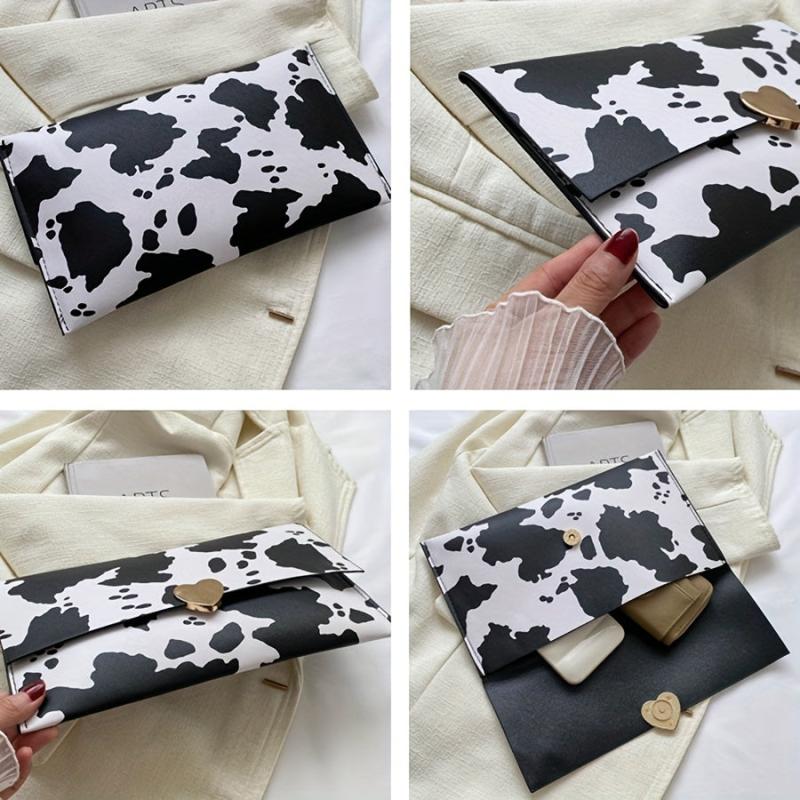 Cow Pattern Clutch Textured PU Leather Evening Cell Phone Bag