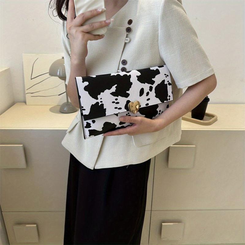 Cow Pattern Clutch Textured PU Leather Evening Cell Phone Bag