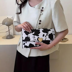 Cow Pattern Clutch Textured PU Leather Evening Cell Phone Bag