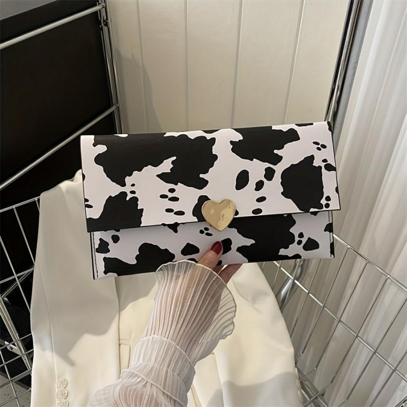 Cow Pattern Clutch Textured PU Leather Evening Cell Phone Bag
