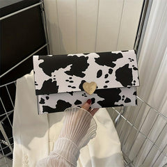 Cow Pattern Clutch Textured PU Leather Evening Cell Phone Bag
