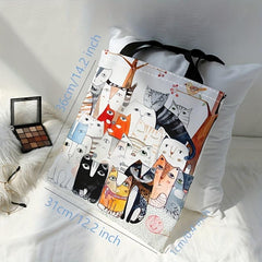 Cartoon Cats Print Shoulder Bag Canvas Satchel Lightweight Shopper Bag