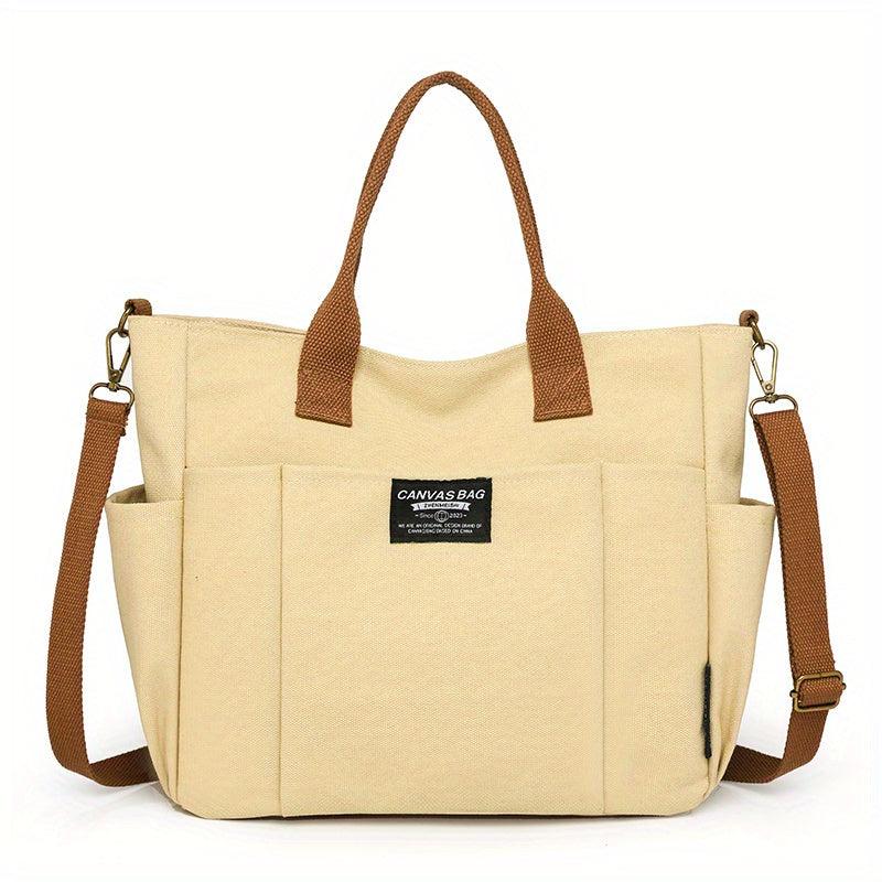 Women's Canvas Tote Bag with Pockets Large Capacity Crossbody Bag
