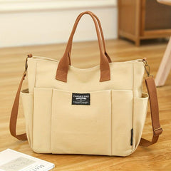 Women's Canvas Tote Bag with Pockets Large Capacity Crossbody Bag