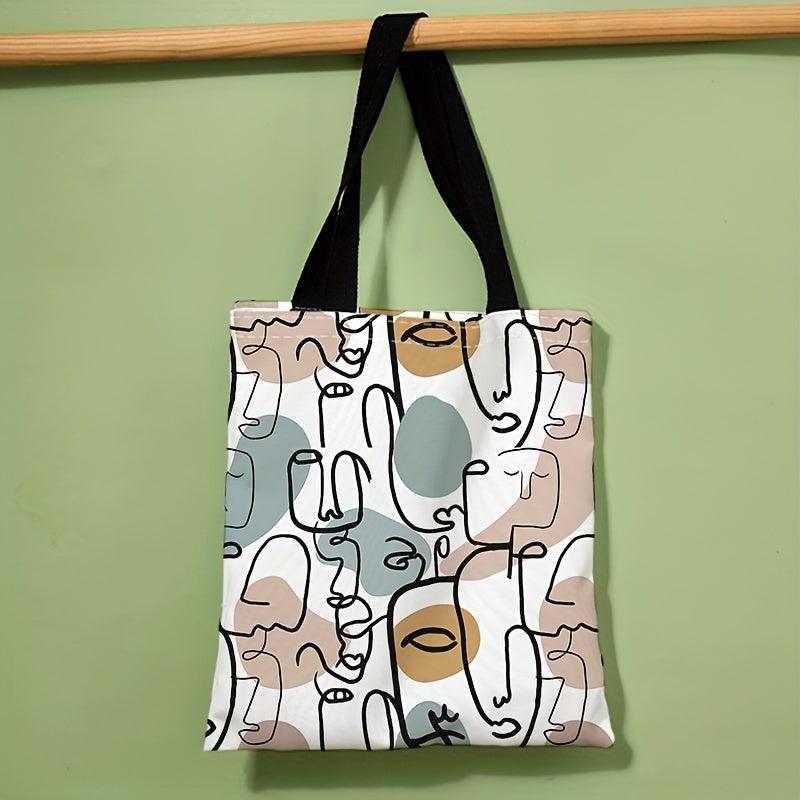 Abstract Face Pattern Shoulder Bag Lightweight Shopper Bag