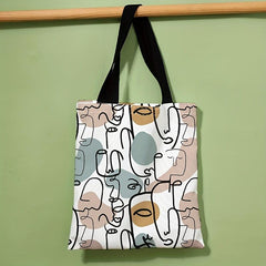 Abstract Face Pattern Shoulder Bag Lightweight Shopper Bag