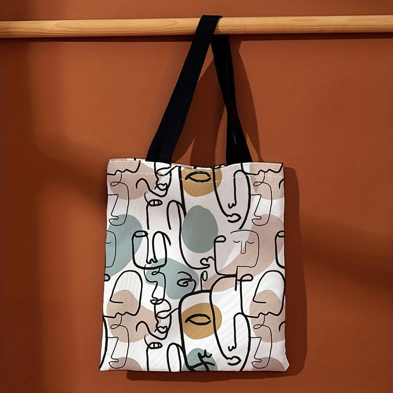 Abstract Face Pattern Shoulder Bag Lightweight Shopper Bag