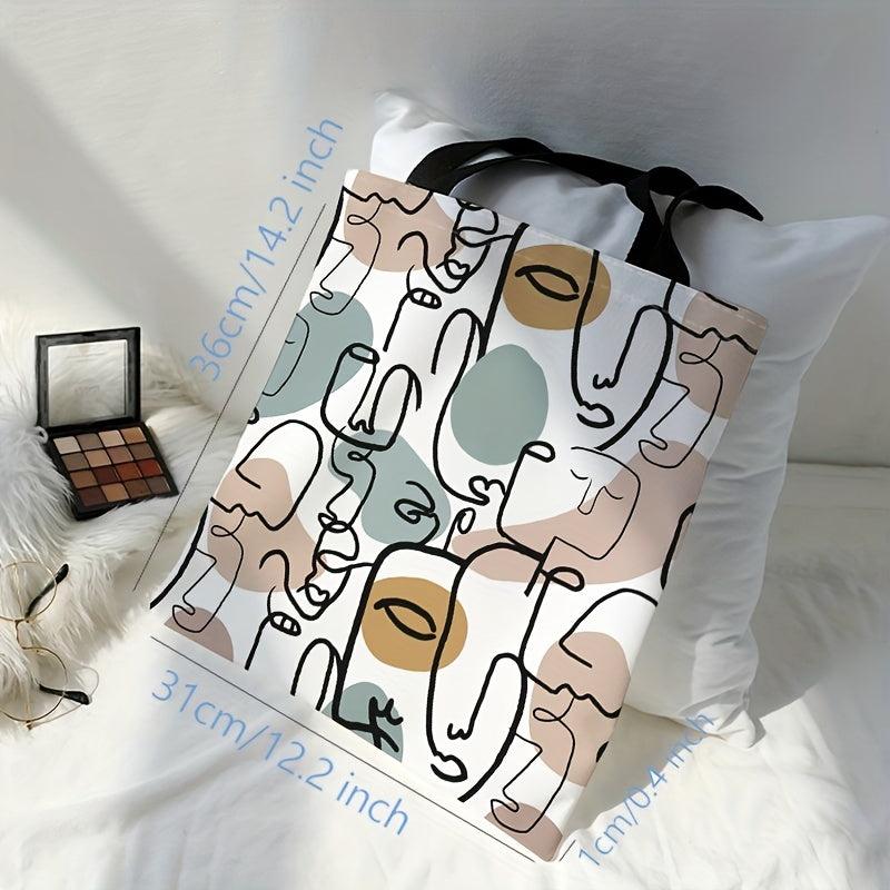 Abstract Face Pattern Shoulder Bag Lightweight Shopper Bag