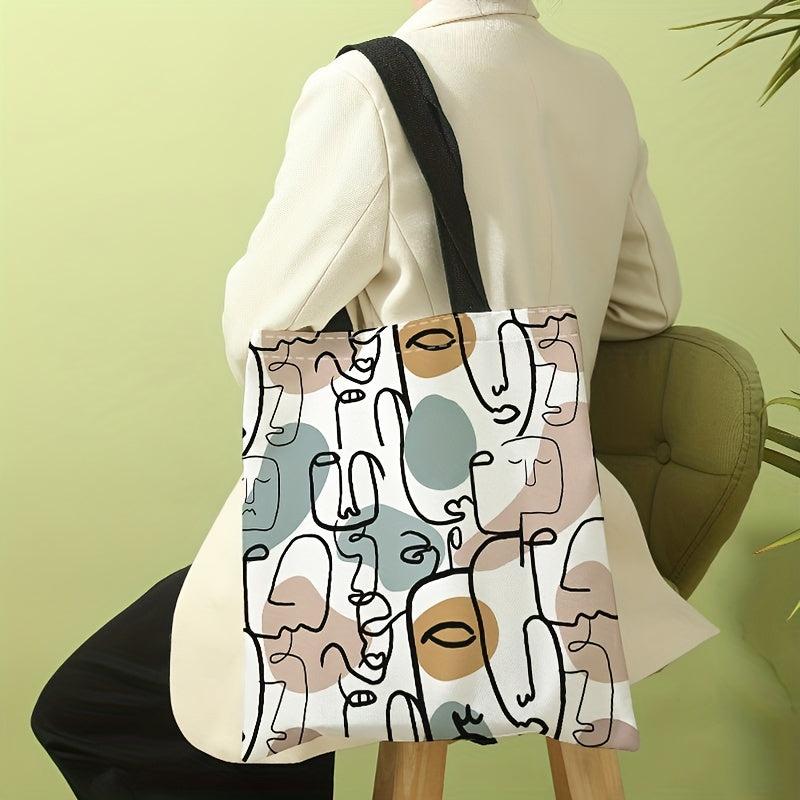 Abstract Face Pattern Shoulder Bag Lightweight Shopper Bag