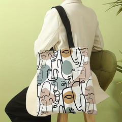 Abstract Face Pattern Shoulder Bag Lightweight Shopper Bag