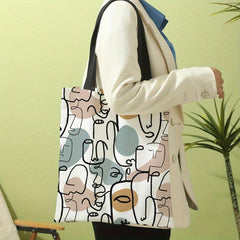 Abstract Face Pattern Shoulder Bag Lightweight Shopper Bag