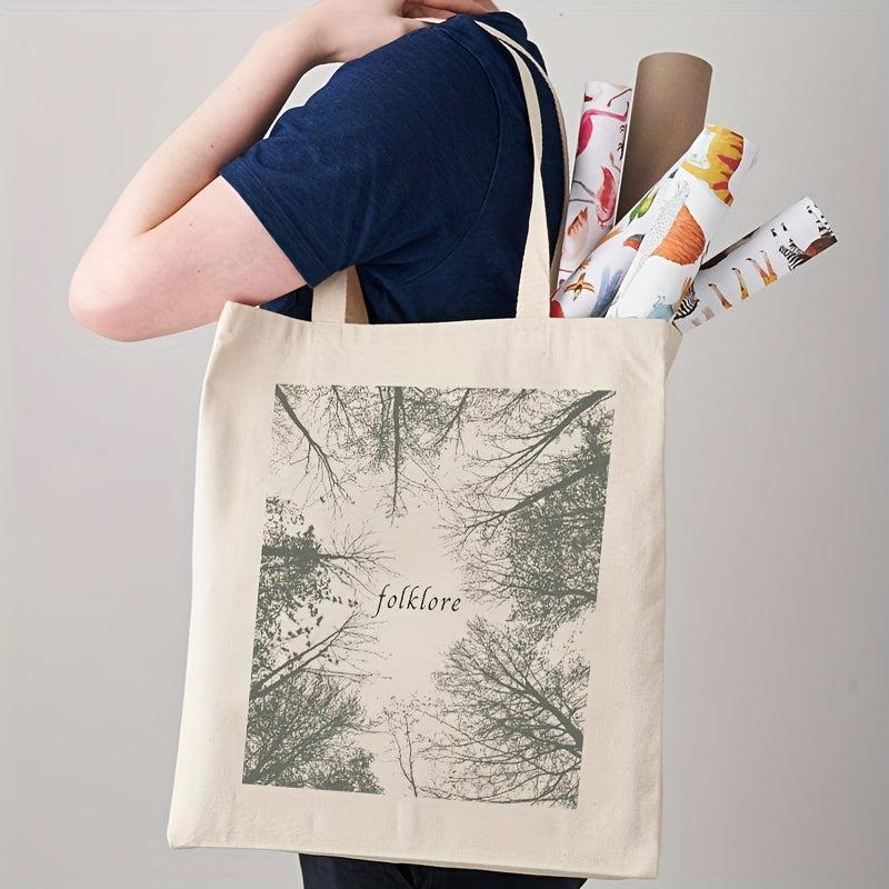 Plant Graphic Canvas Shopping Bag Letter Print Tote Bag