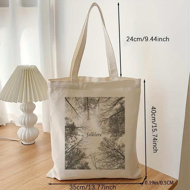 Plant Graphic Canvas Shopping Bag Letter Print Tote Bag
