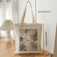 Plant Graphic Canvas Shopping Bag Letter Print Tote Bag