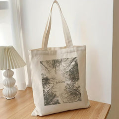 Plant Graphic Canvas Shopping Bag Letter Print Tote Bag