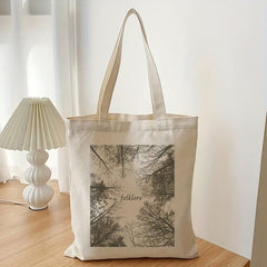 Plant Graphic Canvas Shopping Bag Letter Print Tote Bag