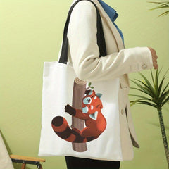 Smile Sloth Pattern Canvas Tote Bag Large Capacity Shoulder Bag