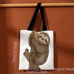 Smile Sloth Pattern Canvas Tote Bag Large Capacity Shoulder Bag