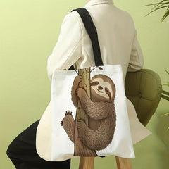 Smile Sloth Pattern Canvas Tote Bag Large Capacity Shoulder Bag