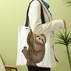 Smile Sloth Pattern Canvas Tote Bag Large Capacity Shoulder Bag