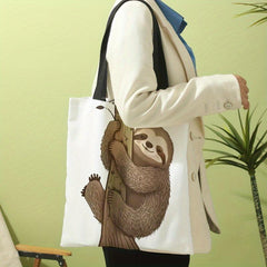 Smile Sloth Pattern Canvas Tote Bag Large Capacity Shoulder Bag