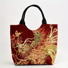 Phoenix Embroidery Tote Bag Canvas Handbag Large Capacity