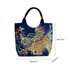 Phoenix Embroidery Tote Bag Canvas Handbag Large Capacity