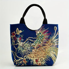 Phoenix Embroidery Tote Bag Canvas Handbag Large Capacity