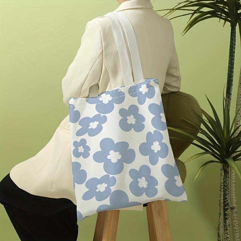 Flower Print Shoulder Bag Lightweight Storage Bag With Fixed Straps