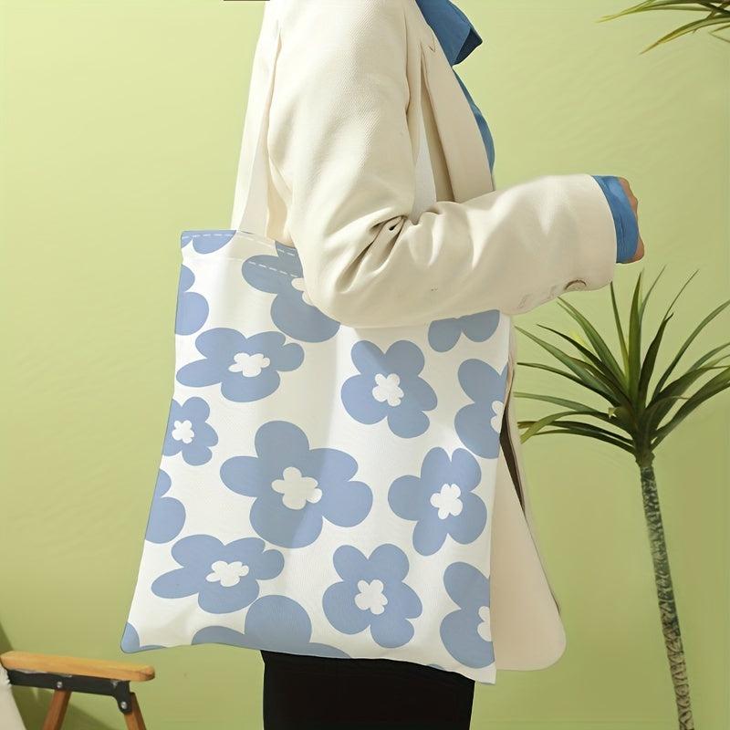 Flower Print Shoulder Bag Lightweight Storage Bag With Fixed Straps