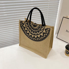 Ethnic Style Linen Tote Bag Vintage Large Capacity Handbag