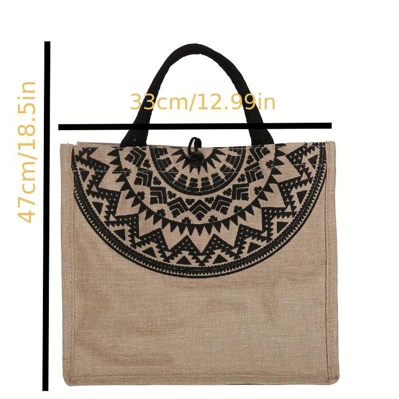 Ethnic Style Linen Tote Bag Vintage Large Capacity Handbag
