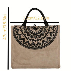 Ethnic Style Linen Tote Bag Vintage Large Capacity Handbag