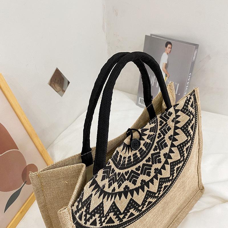 Ethnic Style Linen Tote Bag Vintage Large Capacity Handbag
