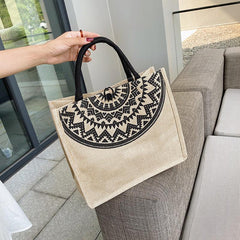 Ethnic Style Linen Tote Bag Vintage Large Capacity Handbag