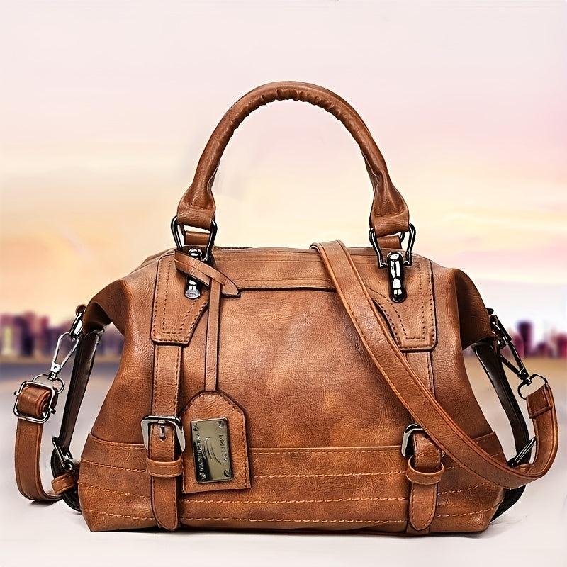Vintage Boston Bag For Women Large Capacity Satchel Purse