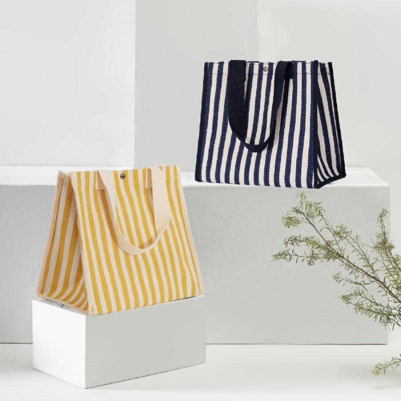 Striped Canvas Tote Bag Women's Handbag