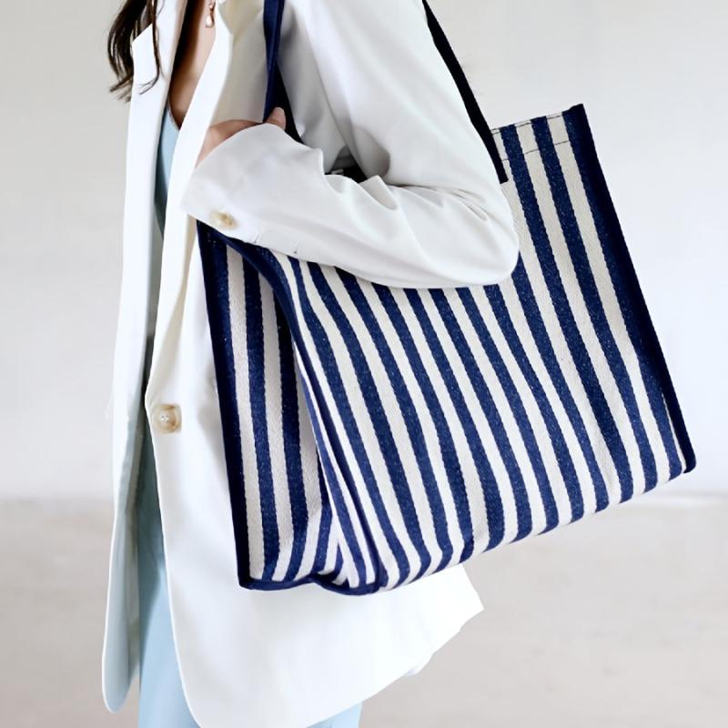 Striped Canvas Tote Bag Women's Handbag