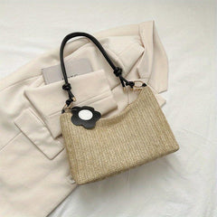 Flower Decor Woven Underarm Bag Lightweight Textured Bag Purse