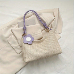 Flower Decor Woven Underarm Bag Lightweight Textured Bag Purse