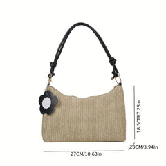 Flower Decor Woven Underarm Bag Lightweight Textured Bag Purse