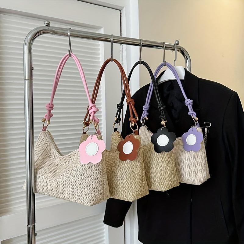 Flower Decor Woven Underarm Bag Lightweight Textured Bag Purse
