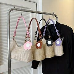 Flower Decor Woven Underarm Bag Lightweight Textured Bag Purse