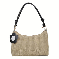 Flower Decor Woven Underarm Bag Lightweight Textured Bag Purse