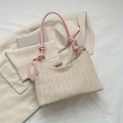 Flower Decor Woven Underarm Bag Lightweight Textured Bag Purse