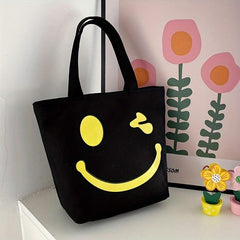 Smile Face Pattern Canvas Bag Lightweight Handbag