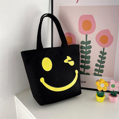 Smile Face Pattern Canvas Bag Lightweight Handbag