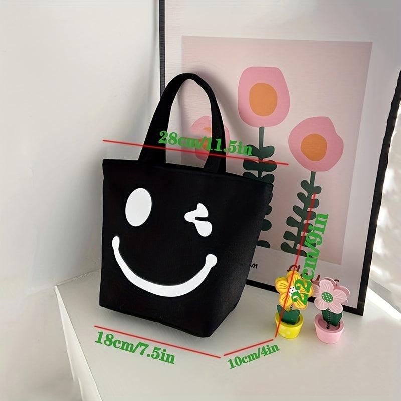 Smile Face Pattern Canvas Bag Lightweight Handbag