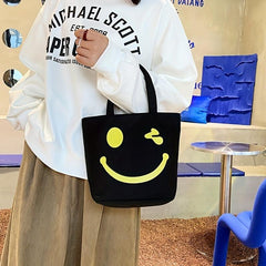Smile Face Pattern Canvas Bag Lightweight Handbag