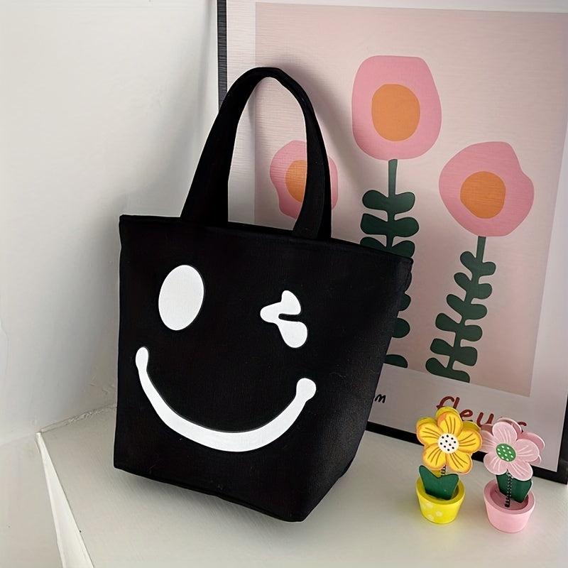 Smile Face Pattern Canvas Bag Lightweight Handbag